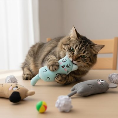 Jouet chat peluche intrigant