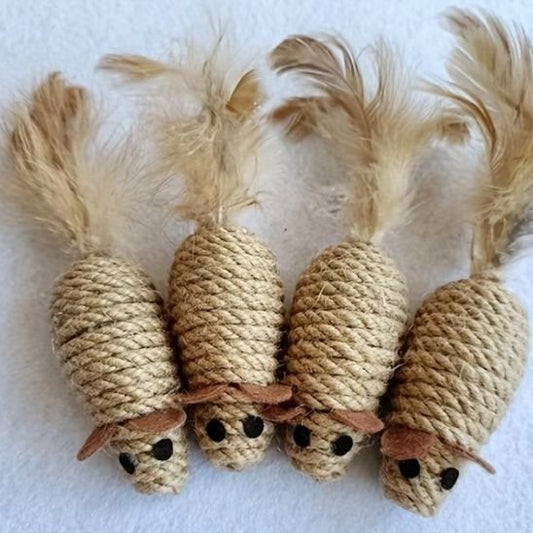 Jouet chat souris en sisal avec plumes