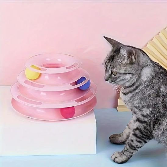 jouet-pour-chat-3-étages-balles-rose